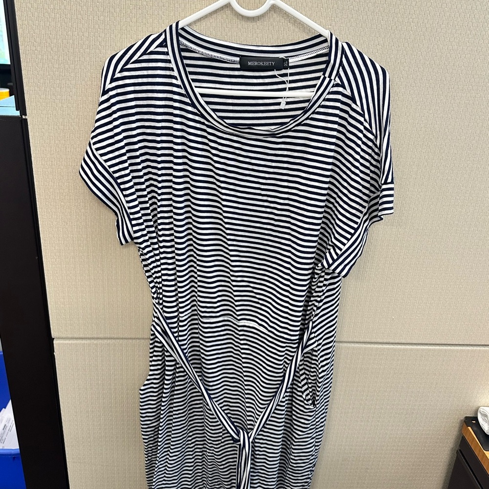 Monki Striped Black and White Midi Dress